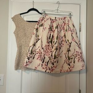 Cream & Floral Top & Skirt Set